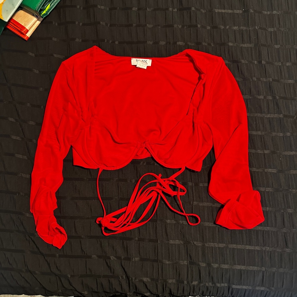 Red cropped underwire top